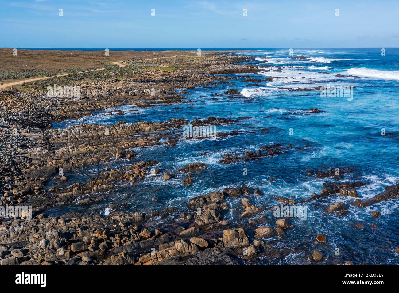 Stokes Point Drone aerial photograph of the rugged coastline at Stokes Point on King ...