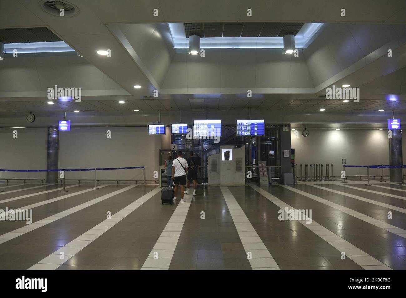 Inside Thessaloniki International Airport 'Macedonia' in Greece. The area of the gates after the recent renovation from the new German owner Fraport early morning. Thessaloniki airport with SKG or LGTS sign code is the major gateway for northern Greece with the passenger traffic expected to overcome the 7 million this year. It is a hub for Aegean Airlines, Olympic Air, Ryanair, Astra Airlines and Ellinair. The airport is both civilian and military. Picture on August 21, 2018. (Photo by Nicolas Economou/NurPhoto) Stock Photo