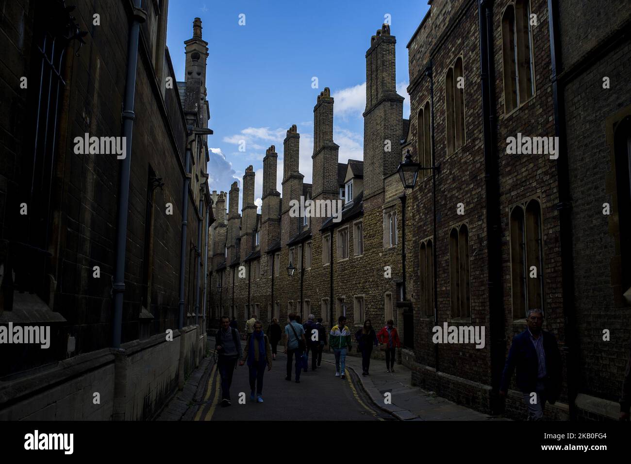 General view of the city centre of Cambridge, on August 25, 2018. Cambridge is home to the world-renowned University of Cambridge, which was founded in 1209. The university includes King's College Chapel, Cavendish Laboratory, and the Cambridge University Library, one of the largest legal deposit libraries in the world. The city's skyline is dominated by several college buildings, along with the spire of the Our Lady and the English Martyrs Church, the chimney of Addenbrooke's Hospital and St John's College Chapel tower. Anglia Ruskin University, evolved from the Cambridge School of Art and th Stock Photo