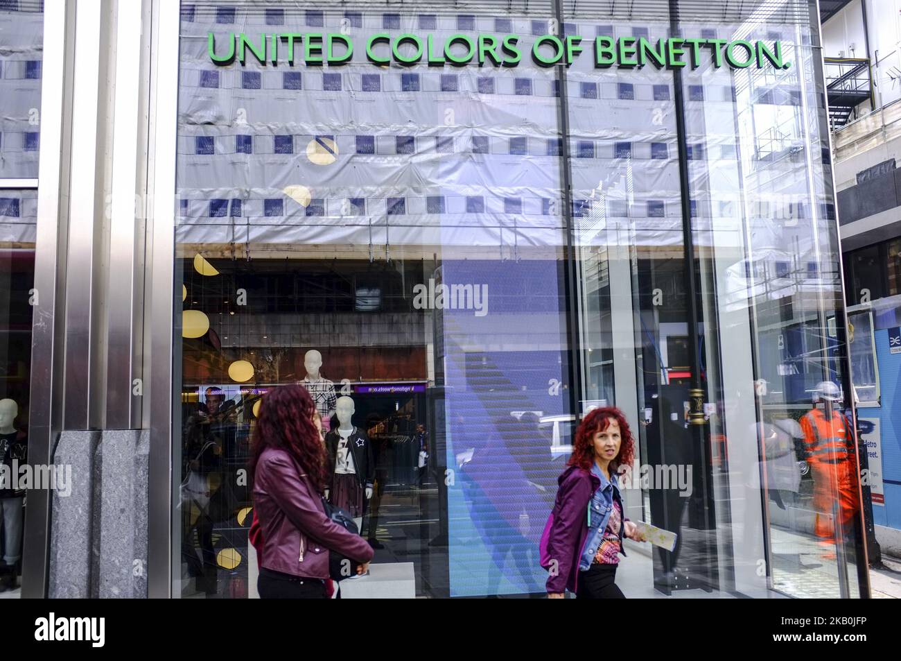 A United Colors Of Benetton store is pictured in central London on August 29, 2018. Following the collapse of Morandi Bridge in Genoa, which costed the life to 41 people, Italy's Deputy Prime Minister Matteo Salvini signaled support for a political compromise taking shape following last week's Genoa bridge collapse, saying he favored a government ownership role in toll-road operator Autostrade per l'Italia, but opposed nationalizing the highway network. Autostrade is a motorways concession society, part of the Atlantia Group, which owns 88.06% of the share capital and refers, as the main shar Stock Photo