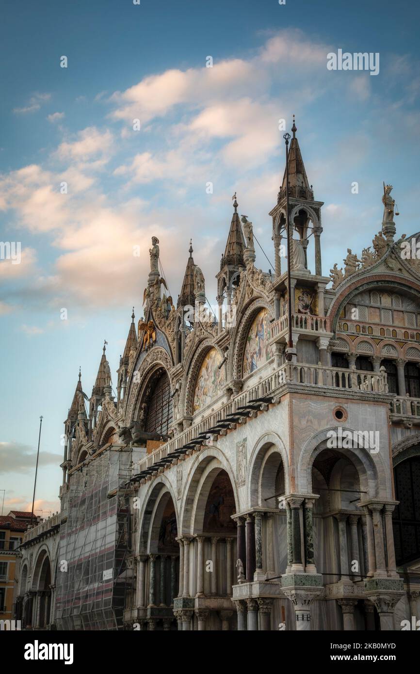 The exterior facade of Saint Mark's Basilica in Venice, Italy. Stock Photo