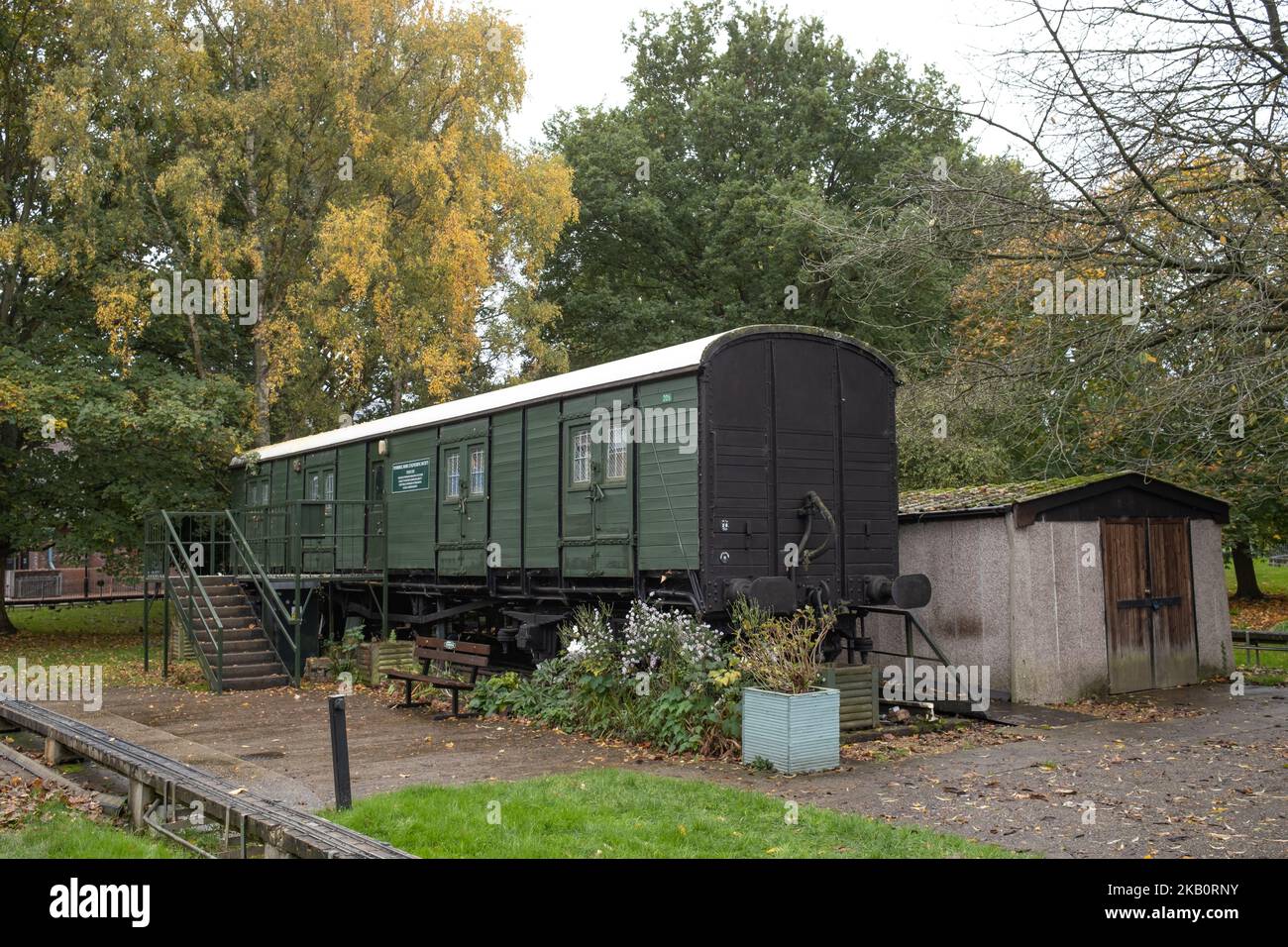 Disused railway carriage at Tonbridge model railway club Stock Photo