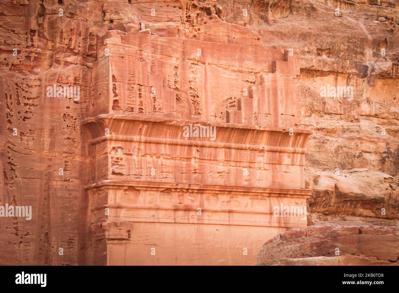 Famous Royal tombs in ancient city of Petra, Jordan. It is know as the Loculi. Petra has led to its designation as UNESCO World Heritage Site. Stock Photo
