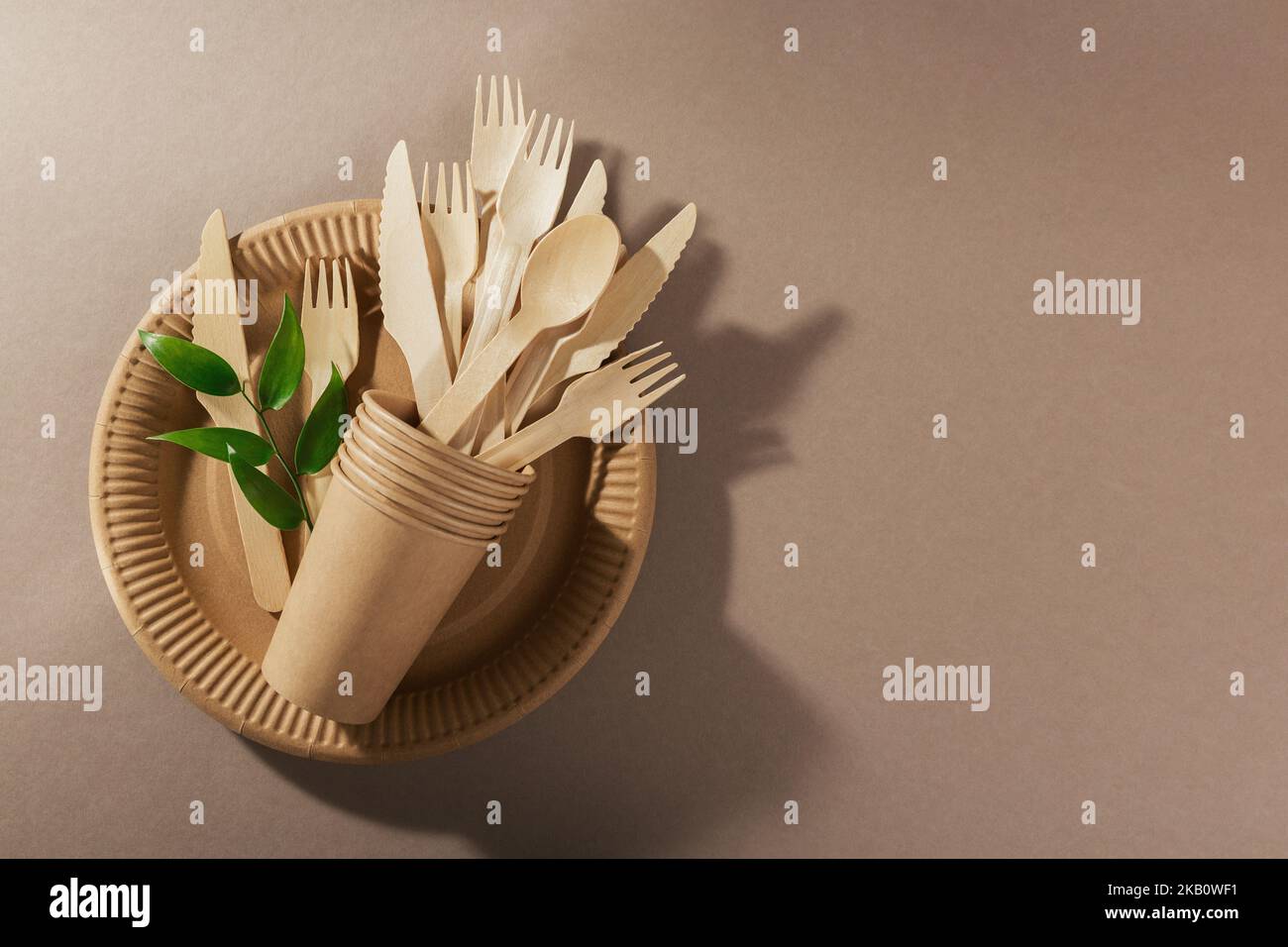 Ecofriendly disposable utensils made of bamboo wood and paper Stock