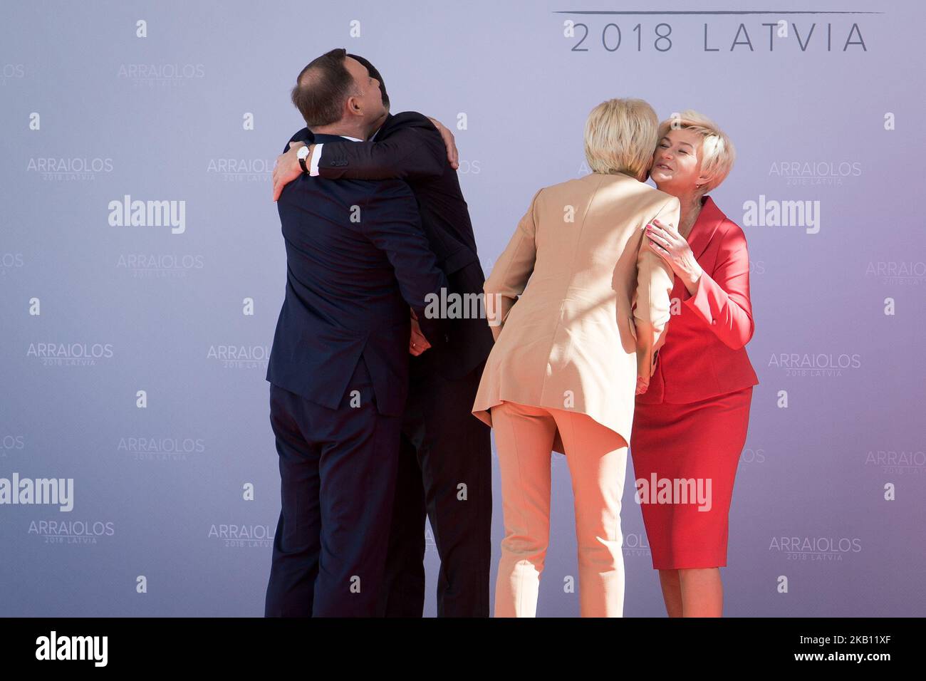 President of Poland Andrzej Duda and his wife Agata Kornhauser-Duda, President of Latvia Raimonds Vejonis and his wife Iveta Vejone, during the 14th informal meeting of the Arraiolos Group at Rundale Palace in Rundale, Latvia on 13 September 2018. The Arraiolos Group meeting brings together heads of states from 13 countries - Austria, Bulgaria, Croatia, Estonia, Finland, Germany, Greece, Hungary, Italy, Latvia, Malta, Poland, Portugal, and Slovenia. (Photo by Mateusz Wlodarczyk/NurPhoto) Stock Photo