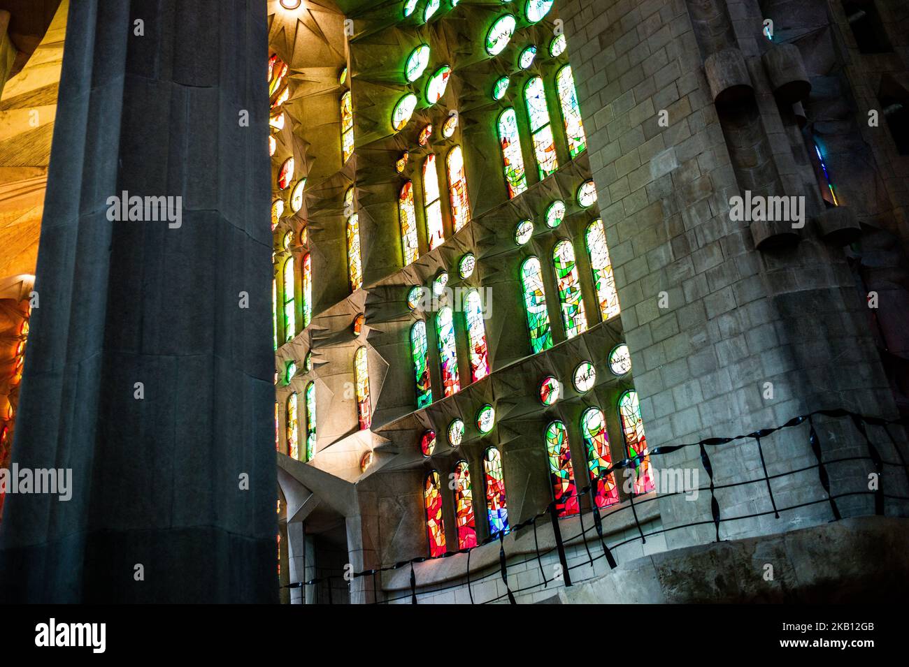 Interior view of Sagrada Familia, on September 12, 2018 in Barcelona, Spain. The basilica is a largely unfinished Roman Catholic church, designed by Catalan architect Antoni Gaudi. (Photo by Manuel Romano/NurPhoto) Stock Photo