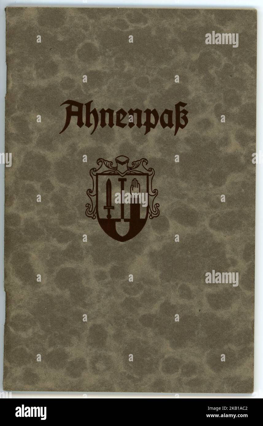 The Ahnenpass or ancestor pass documented the Aryan lineage of people in Nazi Germany. Stock Photo