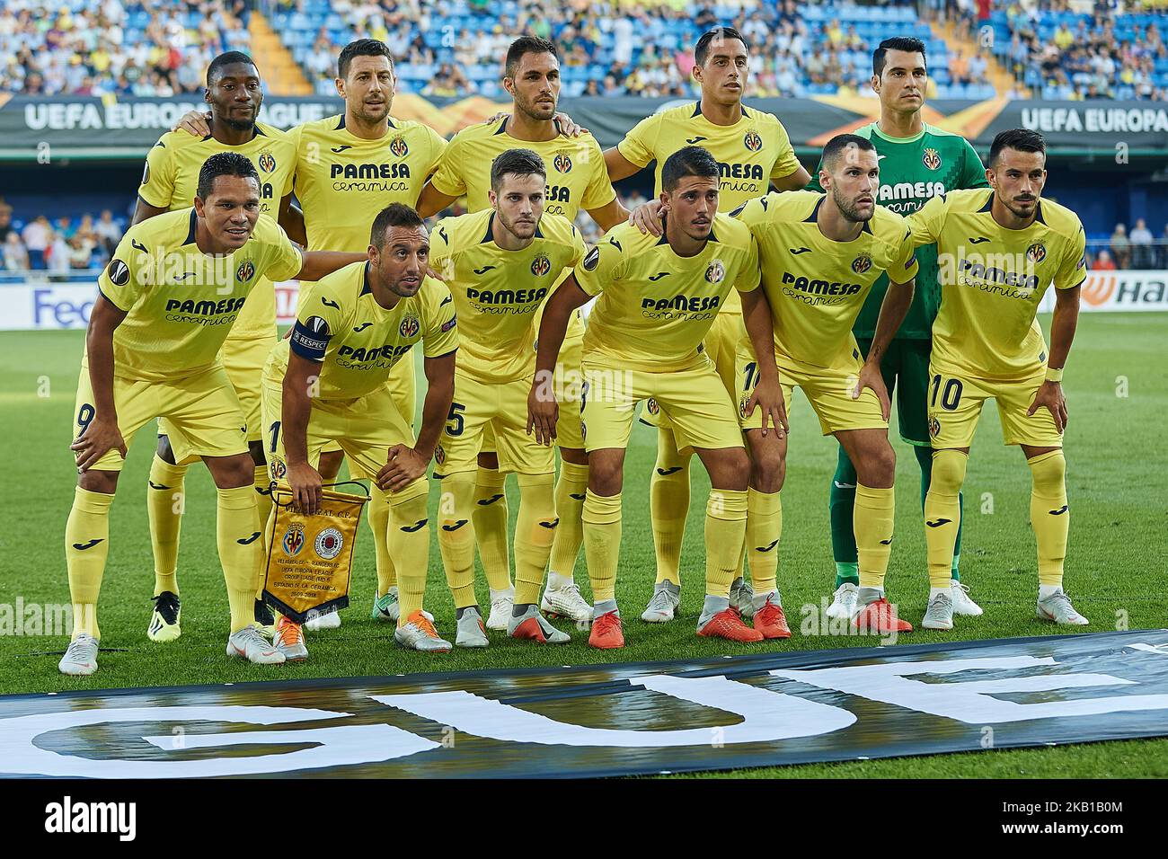 Villarreal CF team line up prior to the UEFA Europa League group G during the UEFA Europa League group G match between Villarreal CF and Rangers at la Ceramica on September 20, 2018 in Vila-real, Spain (Photo by Sergio Lopez/NurPhoto) Stock Photo