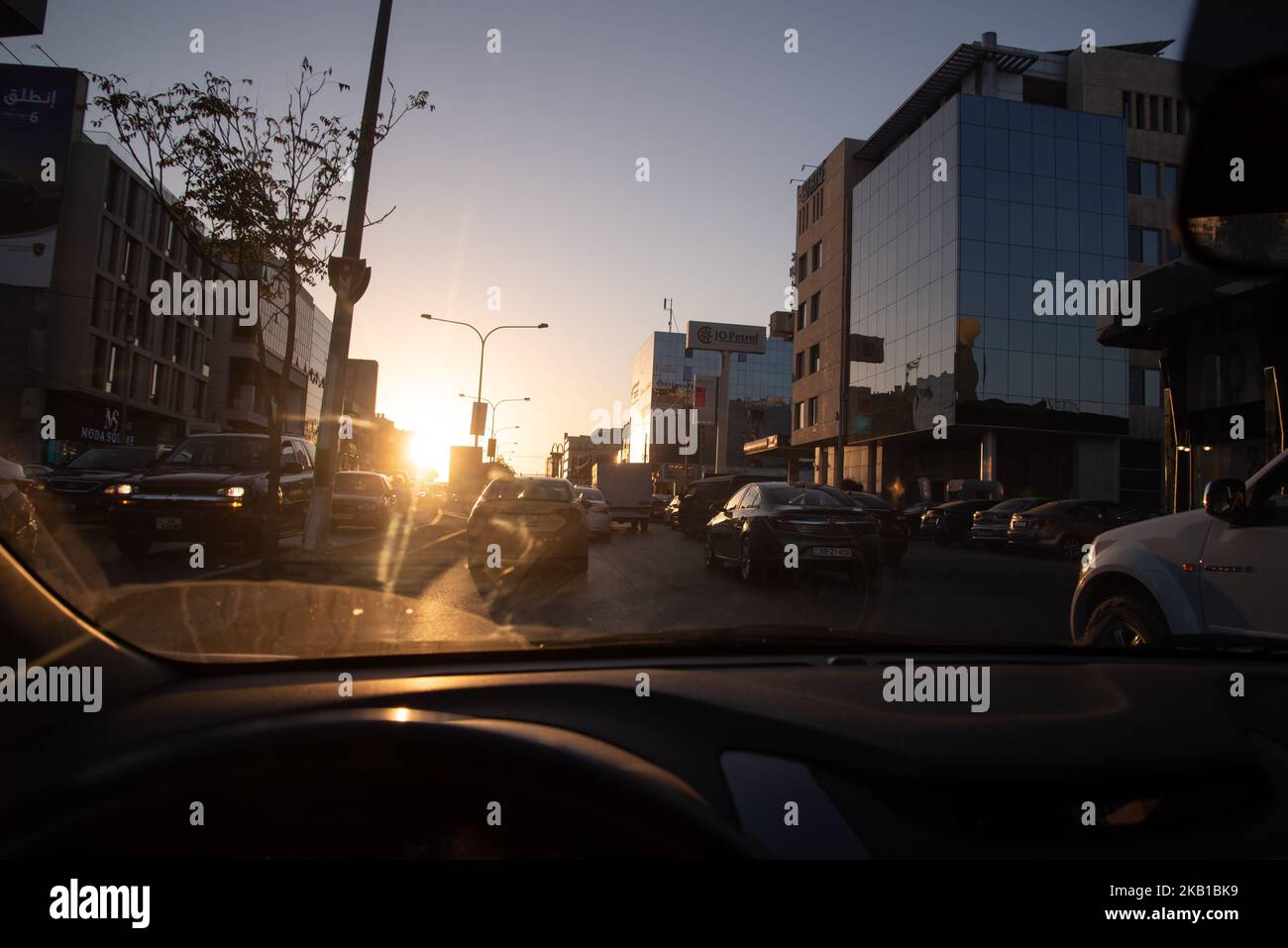 Amman, Jordan - Thursday, October 18 2022 traffic at sunset in amman streets Stock Photo