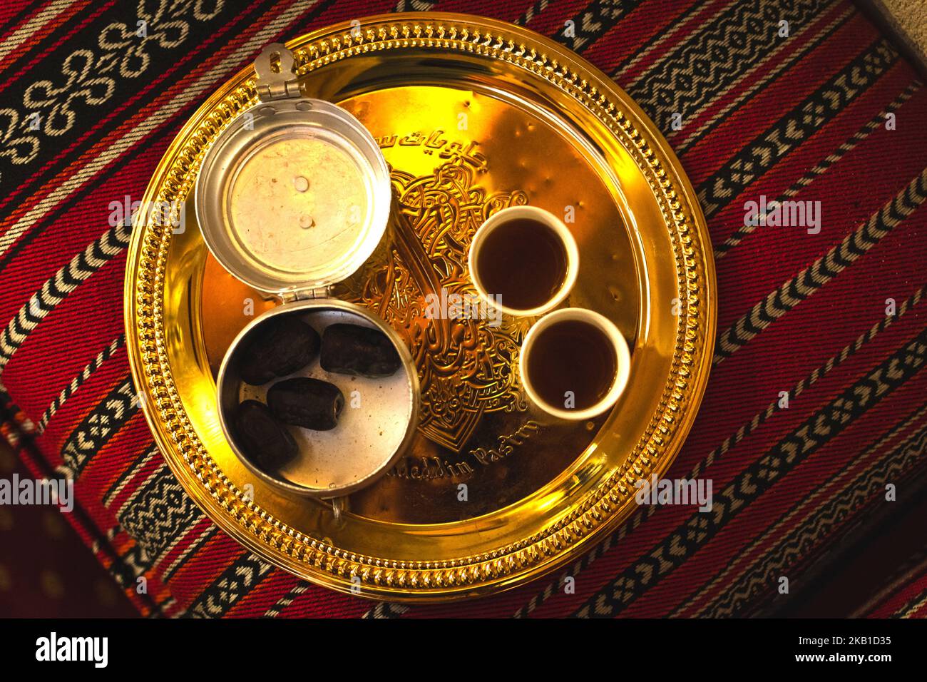 Dubai, UAE 12th october, 2022 Top view coffee set up on silver plate