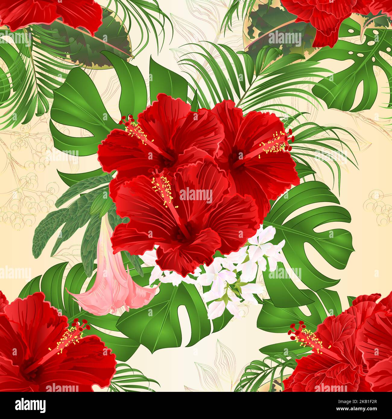 Seamless texture bouquet with tropical flowers floral arrangement, with ...