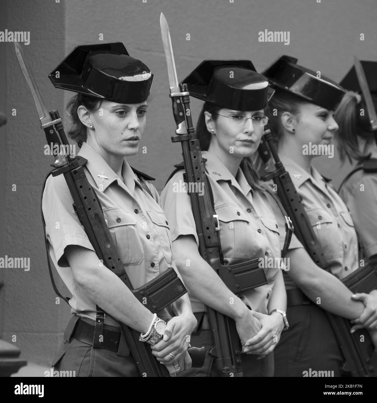 Spanish Civil Guard's policewomen stand guard during the commemorative