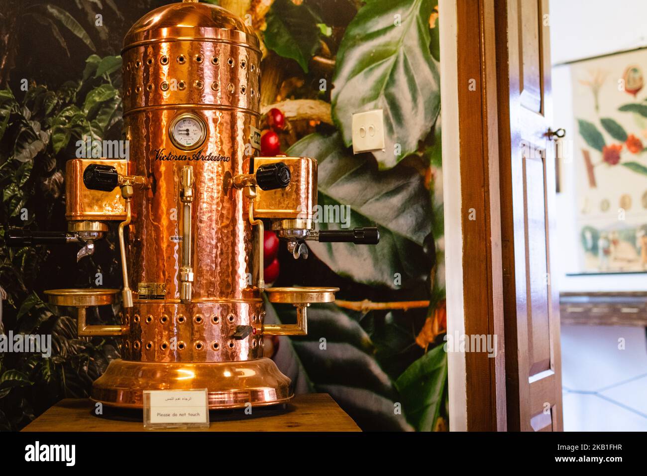 022 Victoria Arduino Coffee machine in museum. Old coffee preparation