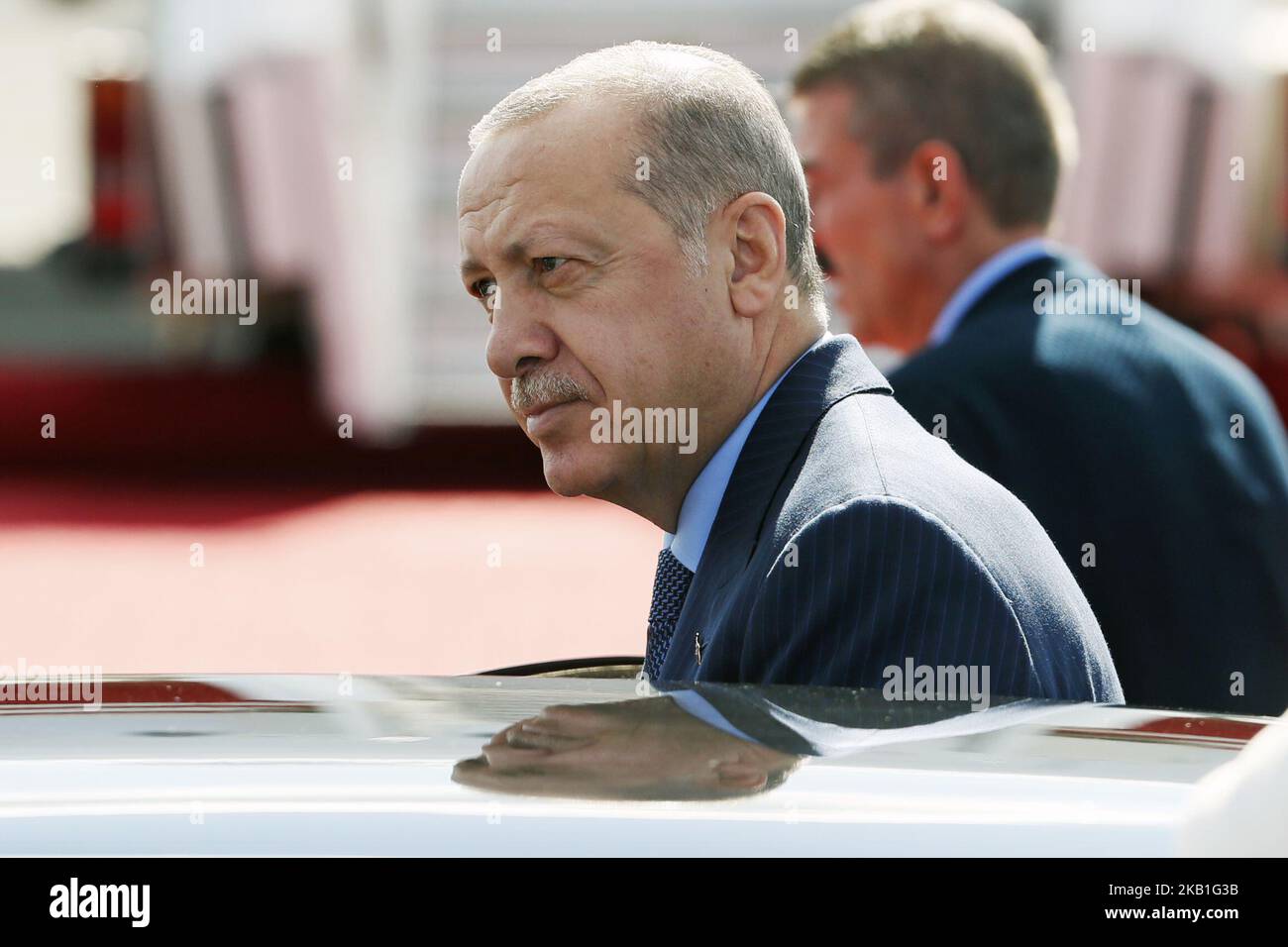 Turkish President Recep Tayyip Erdogan gets into the presidential car after his arrival at Tegel airport in Berlin, Germany on September 27, 2018. Erogan will be on official visit in Germany from September 27 to 29, 2018. (Photo by Emmanuele Contini/NurPhoto) Stock Photo