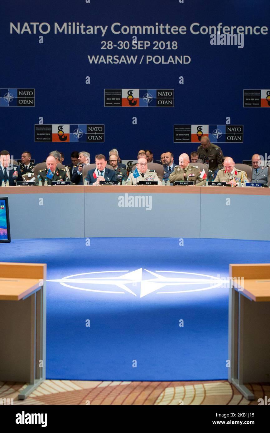 Opening ceremony of the NATO Military Committee Conference meeting at Double Tree by Hilton hotel in Warsaw, Poland on 29 September 2018 (Photo by Mateusz Wlodarczyk/NurPhoto) Stock Photo