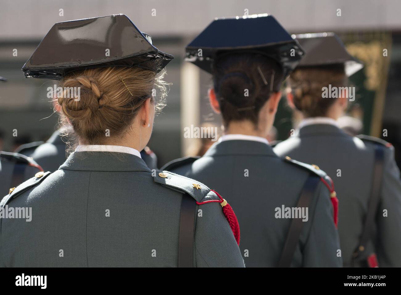 A Guardia Civil woman during a ceremony commemorating the 35th anniversary  of the incorporation of women into the Guardia Civil, on May 5, 2023, in  Pamplona, Navarra (Spain). Although the initial date