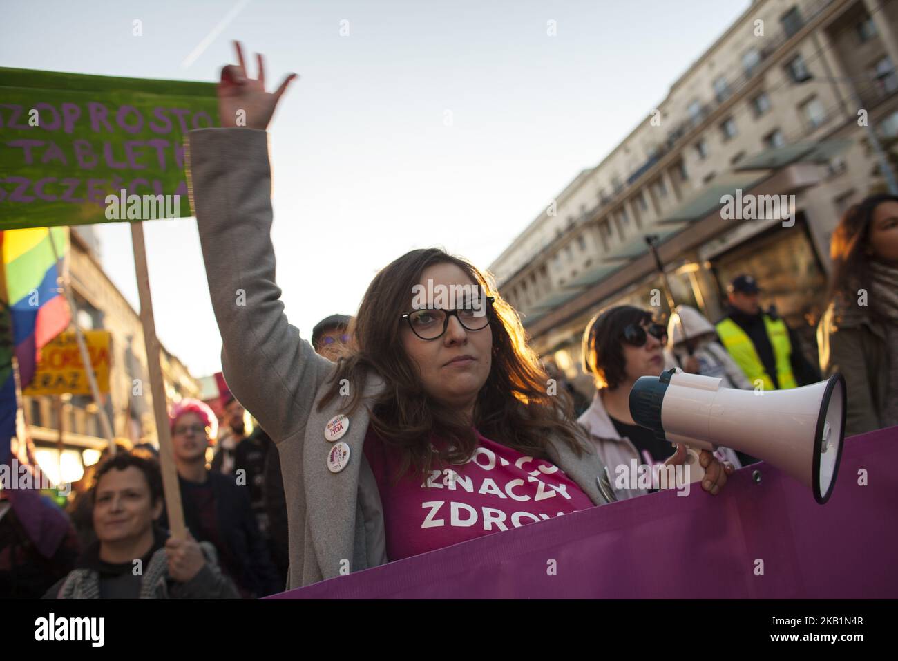 Protester during Pro Choice March in Warsaw on September 30, 2018. (Photo by Maciej Luczniewski/NurPhoto) Stock Photo
