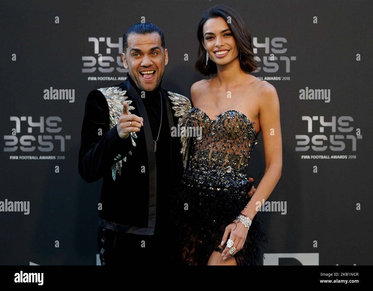 Dani Alves (Left) is a Brazilian professional footballer who plays as a right back for French club Paris Saint-Germain and the Brazil national team during The Best FIFA Football Awards at Royal Festival Hall on September 24, 2018 in London, England. (Photo by Action Foto Sport/NurPhoto)  Stock Photo