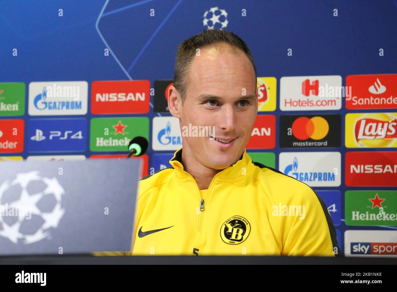 Steve von Bergen (Berner Sport Club Young Boys) during the press conference on the eve of the UEFA Champions League match between Juventus FC and Berner Sport Club Young Boys at Allianz Stadium on October 01l, 2018 in Turin, Italy. (Photo by Massimiliano Ferraro/NurPhoto) Stock Photo