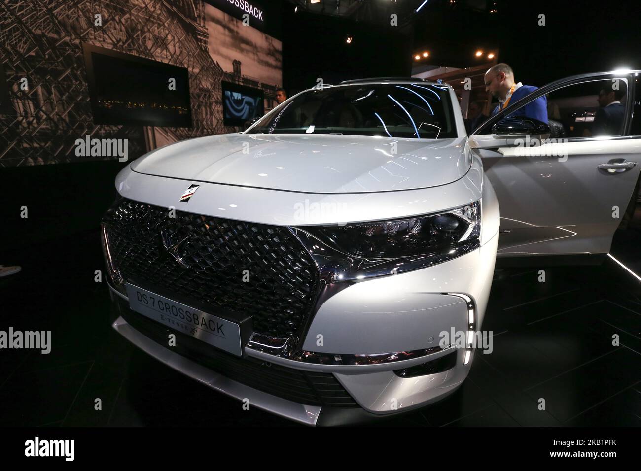 DS7 Crossback model car is seen in during the first press day of the Paris Motor Show at Paris Expo Porte de Versailles on October 02, 2018 in Paris, France. From 4 to 14 October 2018, the 'Mondial de l'automobile' presents to the public the new cars of the largest automobile brands in the world. (Photo by Michel Stoupak/NurPhoto) Stock Photo