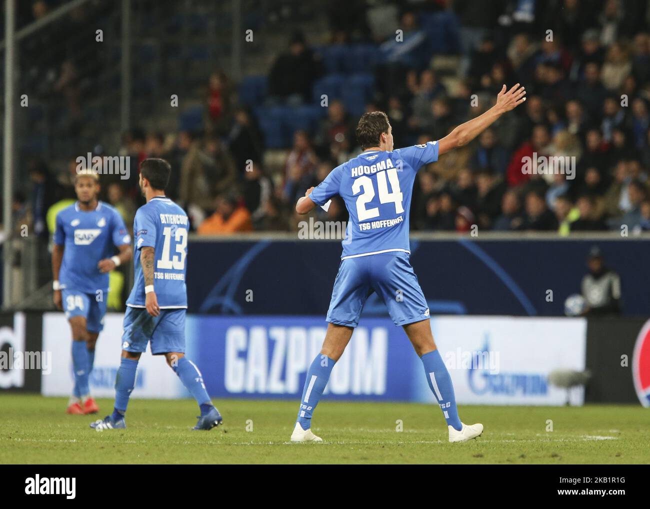 Justin Hoogma, during the UEFA Champions League group F football match between TSG 1899 Hoffenheim and Manchester City at the Rhein-Neckar-Arena in Sinsheim, southwestern Germany, on October 2, 2018. (Photo by Elyxandro Cegarra/NurPhoto) Stock Photo