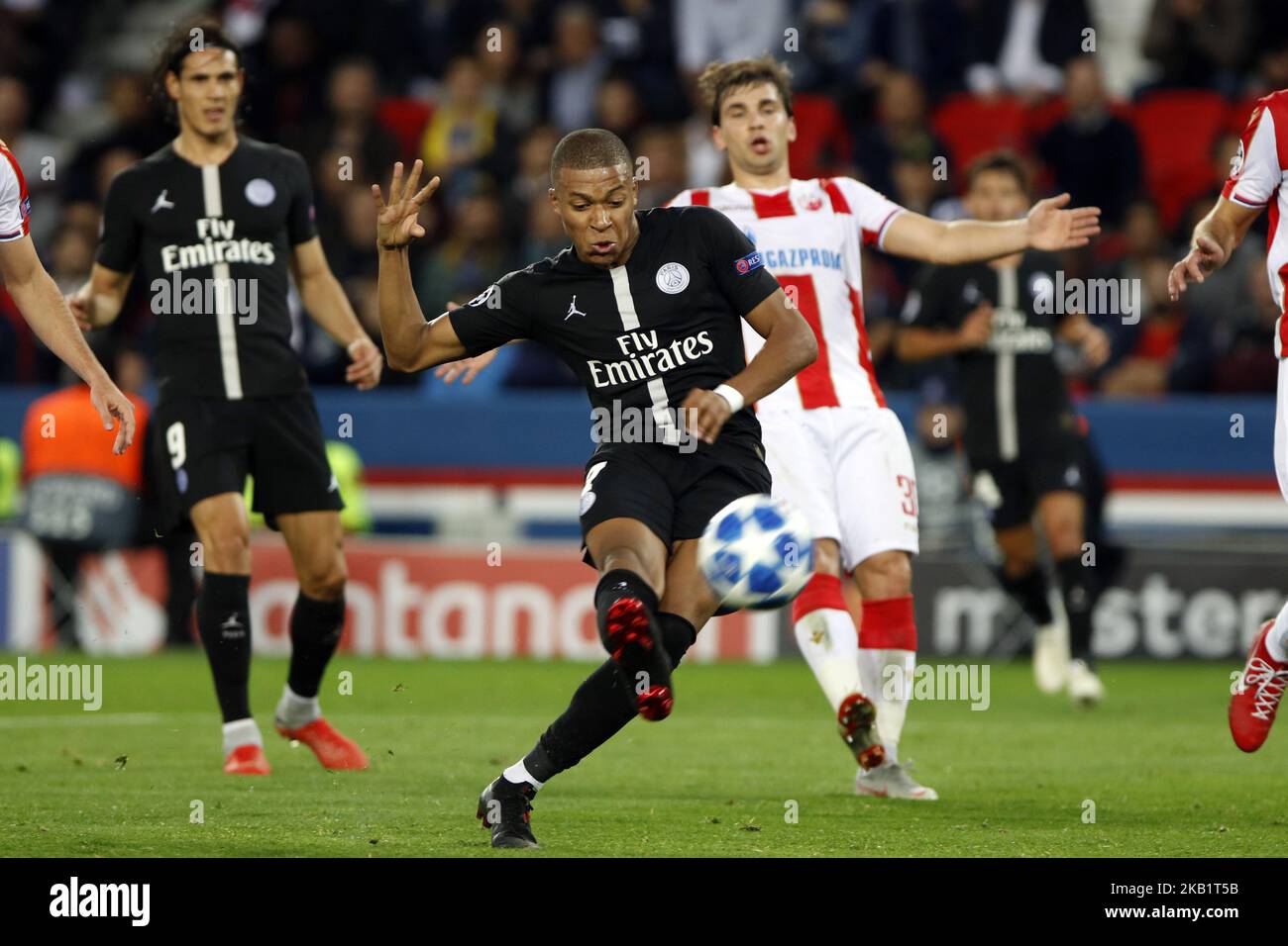 Kylian Mbappe of PSG during the Group C match of the UEFA Champions League between Paris Saint-Germain and Red Star Belgrade at Parc des Princes on October 3, 2018 in Paris, France. (Photo by Mehdi Taamallah / NurPhoto) Stock Photo