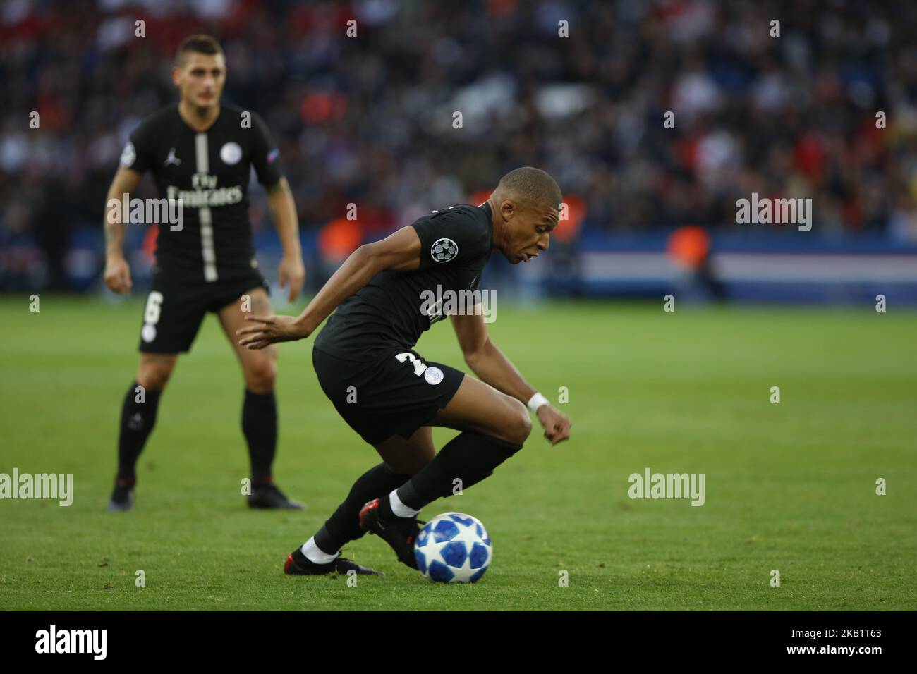 Kylian Mbappe of PSG during the Group C match of the UEFA Champions League between Paris Saint-Germain and Red Star Belgrade at Parc des Princes on October 3, 2018 in Paris, France. (Photo by Mehdi Taamallah / NurPhoto) Stock Photo