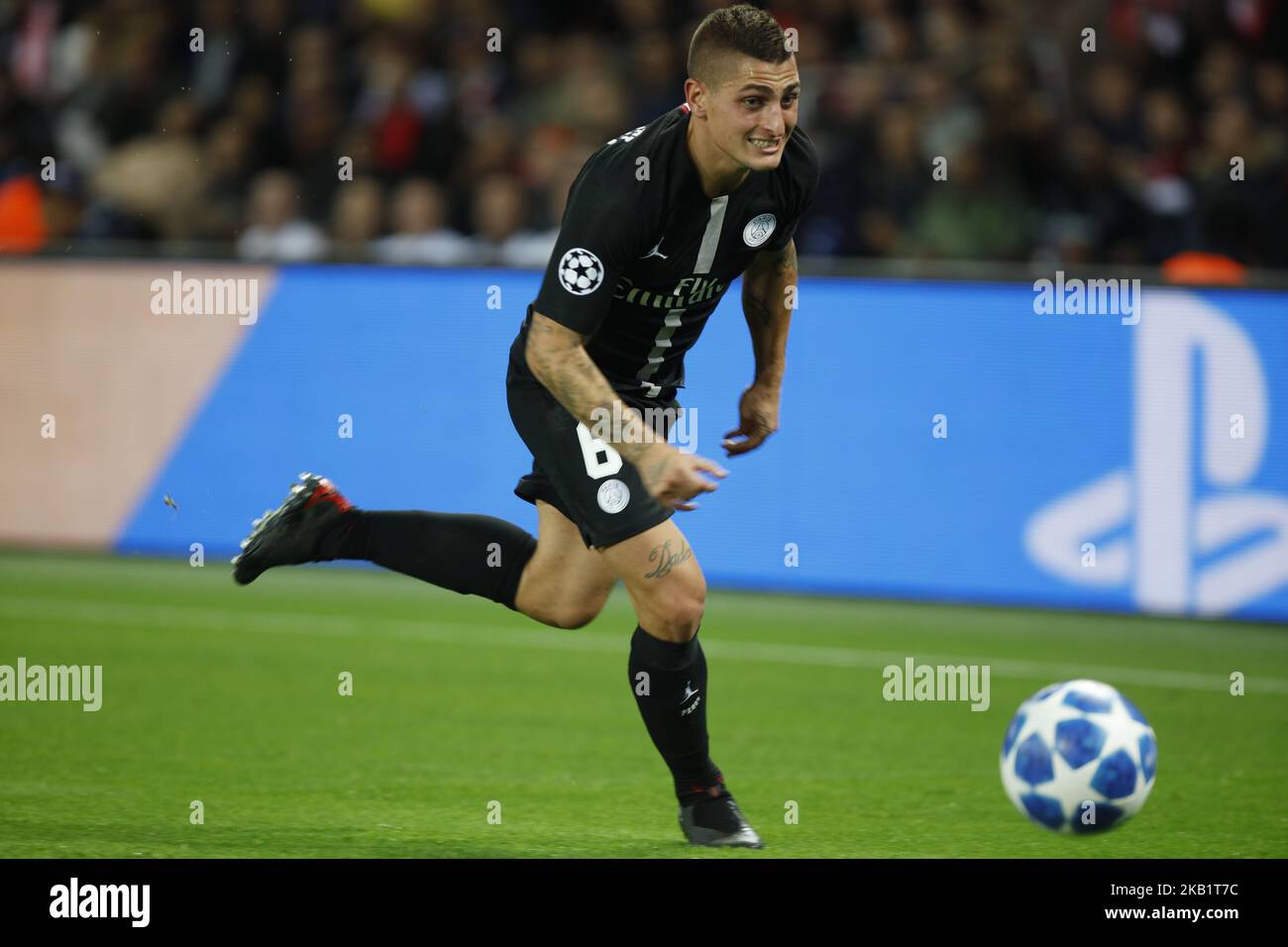 Marco Verratti of PSG during the Group C match of the UEFA Champions League between Paris Saint-Germain and Red Star Belgrade at Parc des Princes on October 3, 2018 in Paris, France. (Photo by Mehdi Taamallah / NurPhoto) Stock Photo