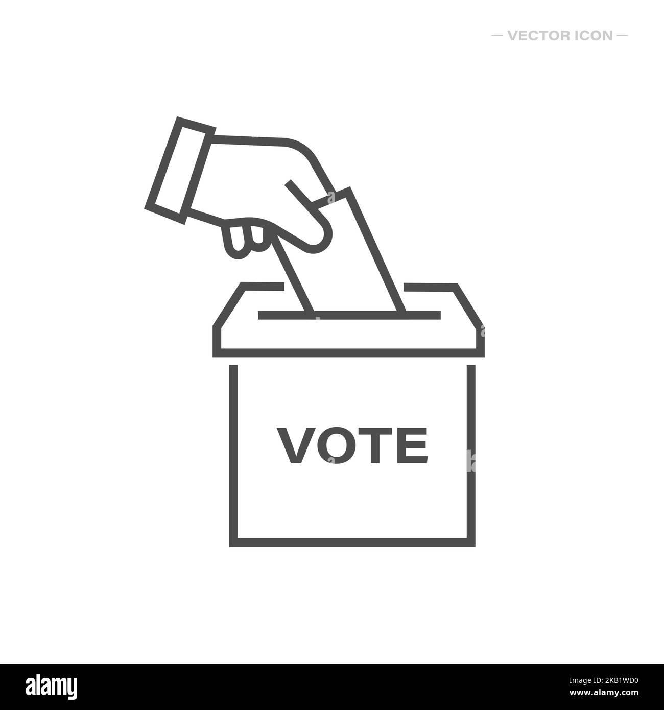 Hand voting ballot box icon. Hand putting paper in the ballot box. Isolated vector illustration. Stock Vector