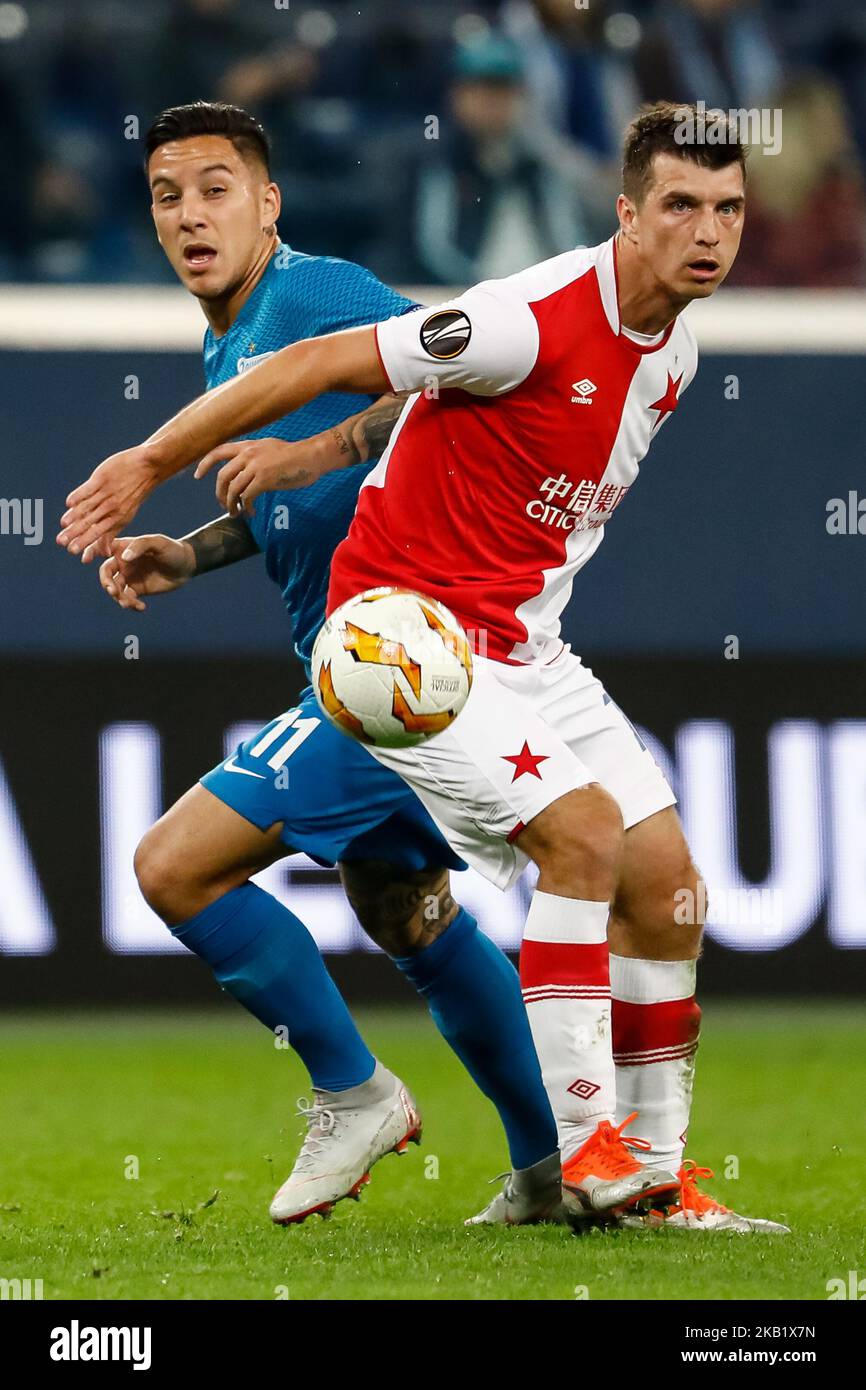 Vladimir Coufal of SK Slavia Prague in action during the Group C match of  the UEFA Europa League between FC Zenit Saint Petersburg and SK Slavia  Prague at Saint Petersburg Stadium on