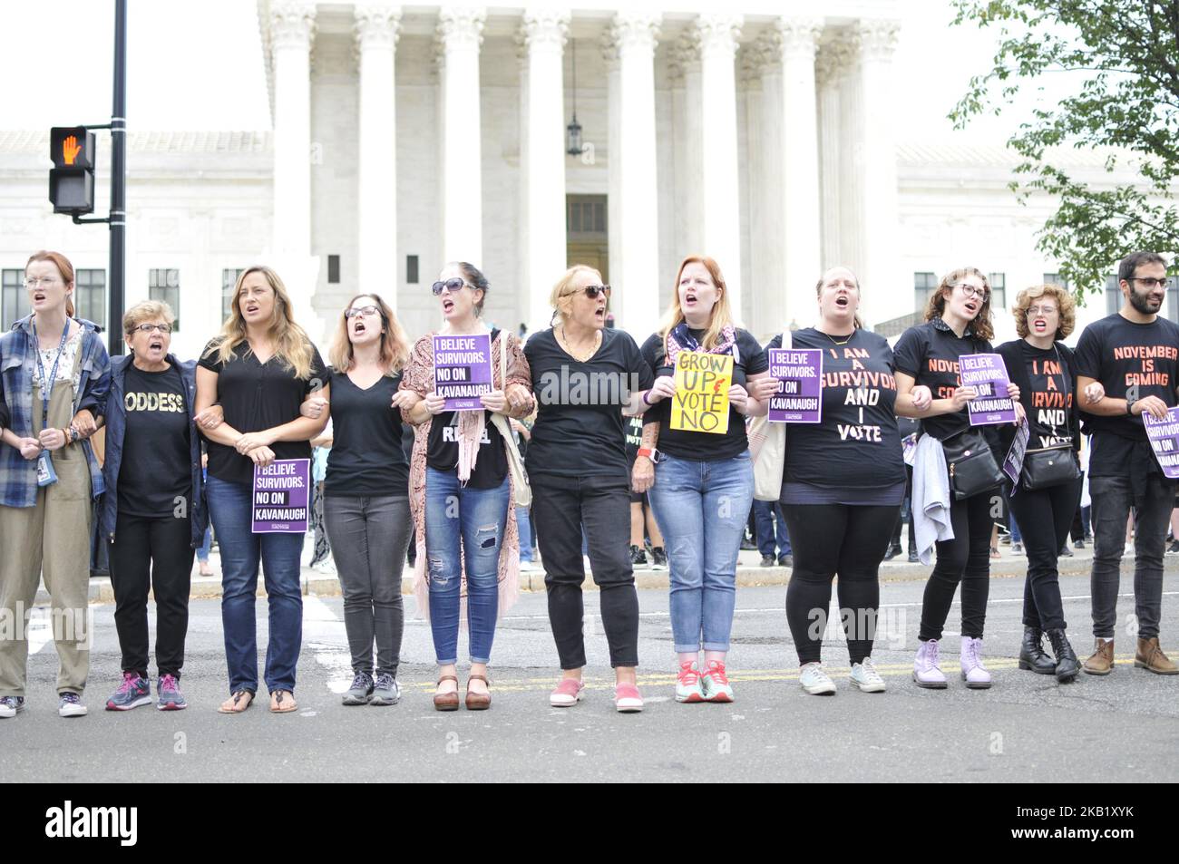 Protestors rallying against the confirmation of Judge Brett Kavanaugh on the steps of the US Supreme Court and the US Capitol, in Washington, D.C., on October 6, 2018. (Photo by Bastiaan Slabbers/NurPhoto) Stock Photo