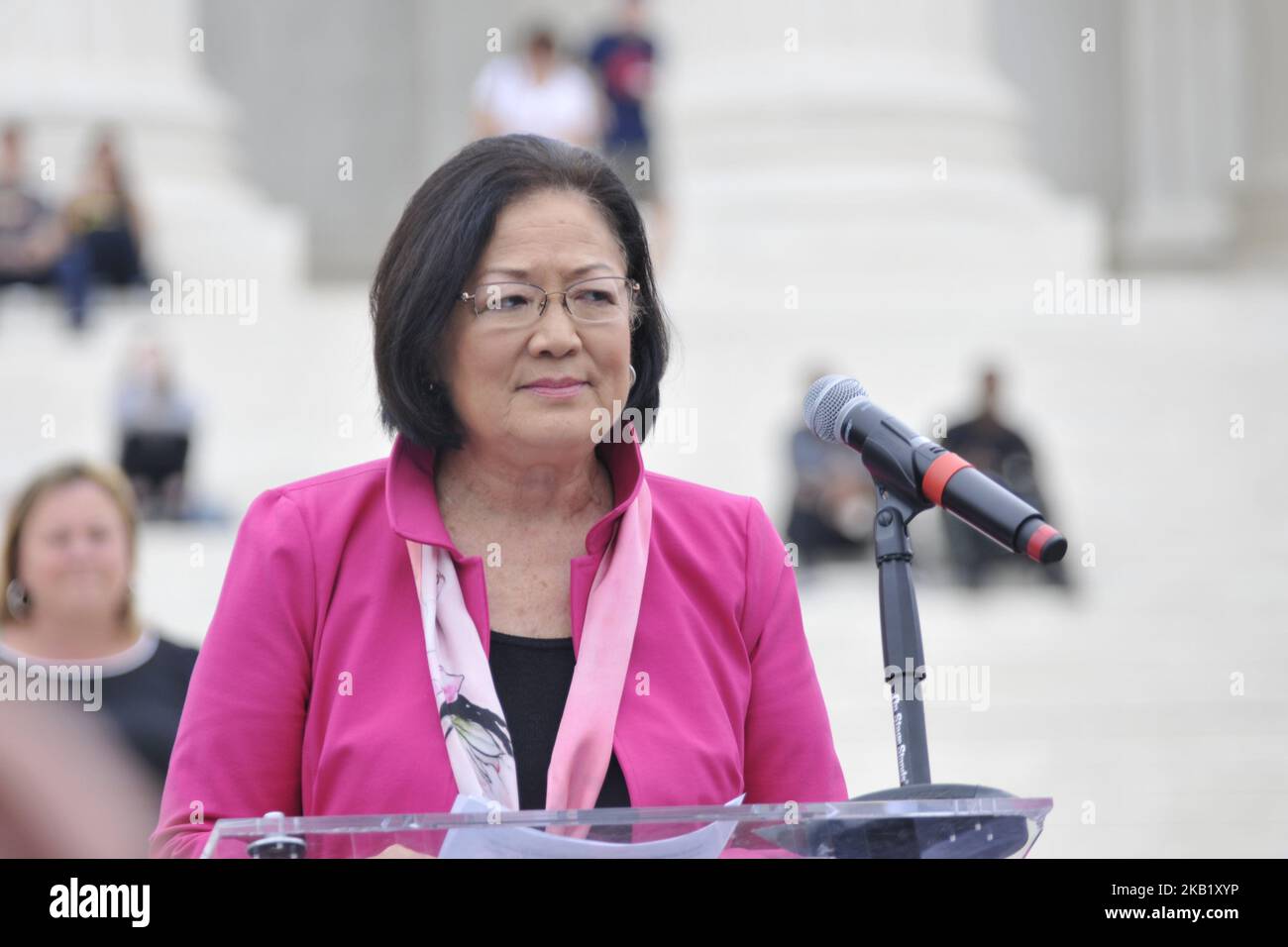 Sen. Mazie Hirono (D - Hawaii) speaks to protestors gathered at the steps of the US Supreme Court as the Nation waits for the expected confirmation Judge Brett Kavanaugh, in Washington, D.C., on October 6, 2018. (Photo by Bastiaan Slabbers/NurPhoto) Stock Photo