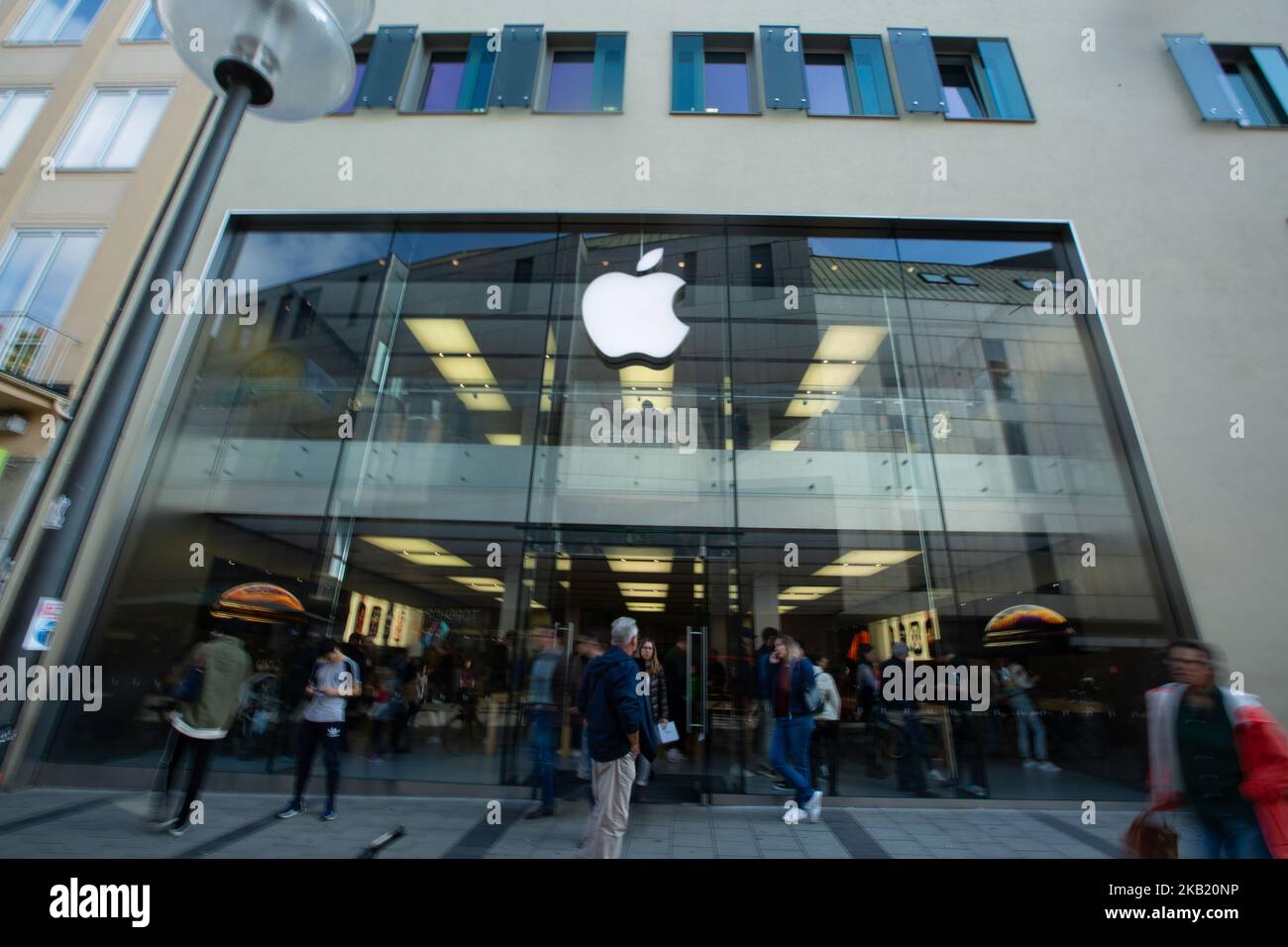The Apple Store in Munich, Germany seen from outside. (Photo by Alexander Pohl/NurPhoto Stock
