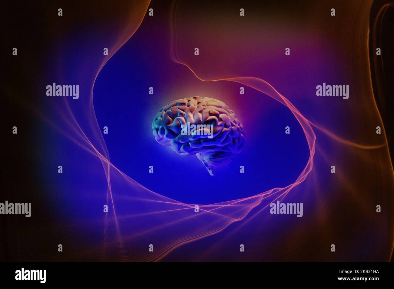 Floating brain with brain waves Stock Photo