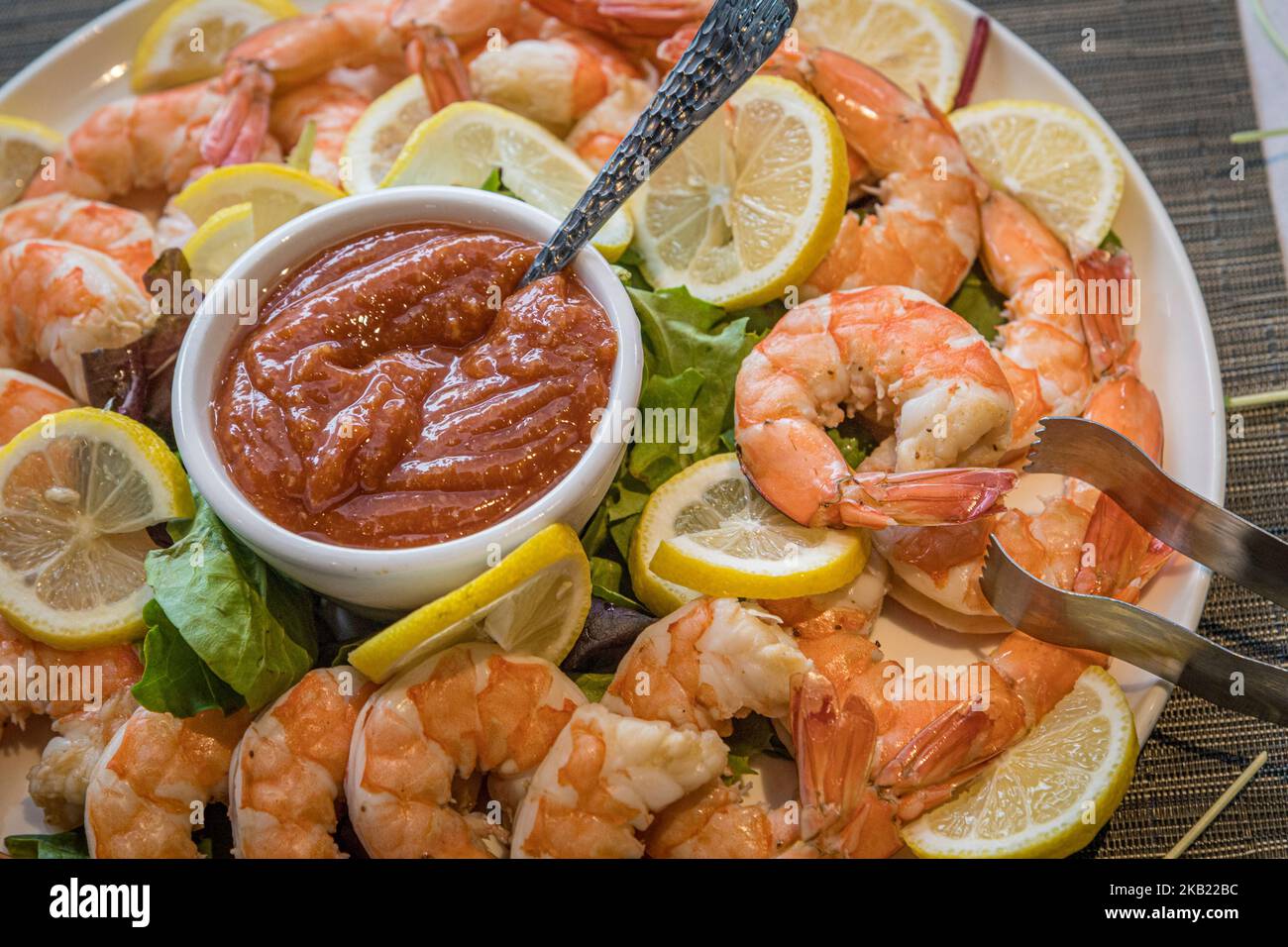 Plate of shrimp cocktail Stock Photo