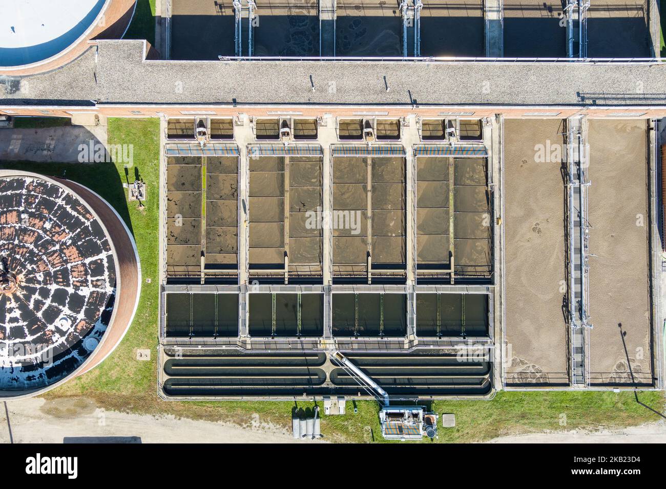 Aerial view of waste water treatment facility, Norristown, Pennsylvania, USA Stock Photo