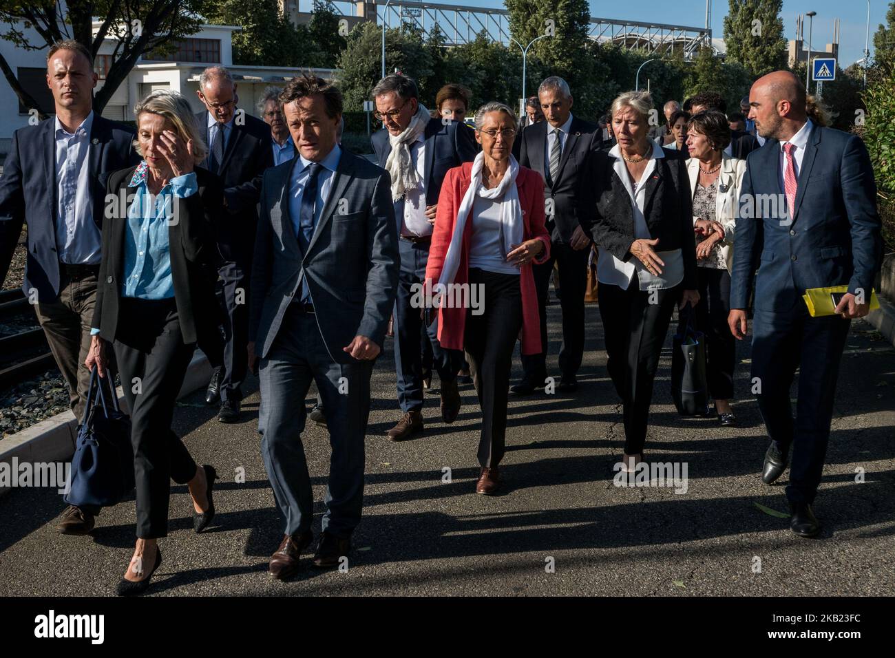 French Transports Minister Elisabeth Borne, David Kimelfeld and Elisabeth Ayrault during their visit to the port on the occasion of the 80th anniversary of the creation of the Edouard Herriot port in Lyon, France, on 12 October 2018. (Photo by Nicolas Liponne/NurPhoto) Stock Photo