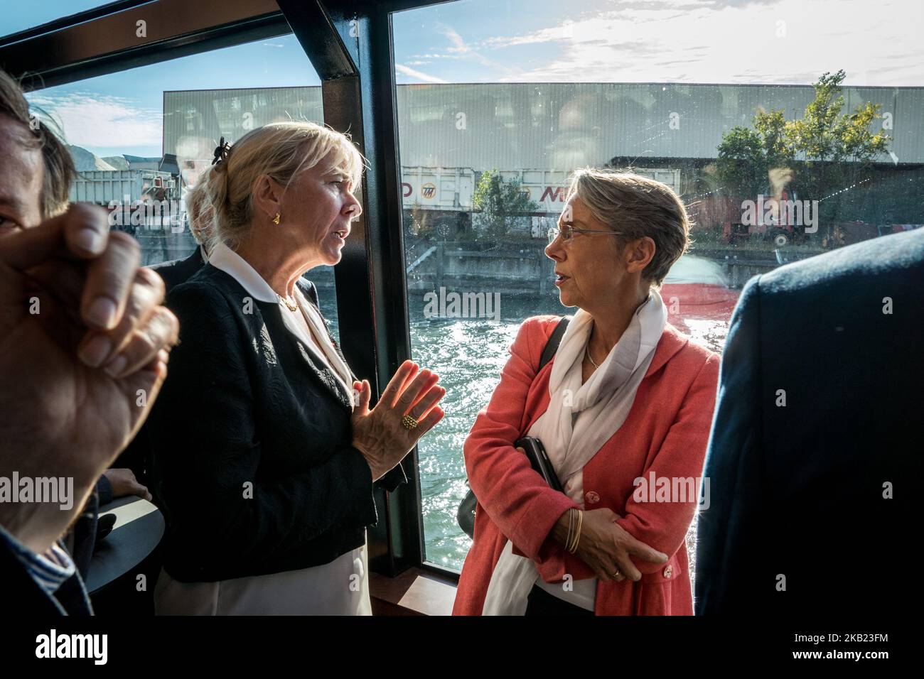 French Transports Minister Elisabeth Borne (R) and Elisabeth Ayrault during their visit to the port on the occasion of the 80th anniversary of the creation of the Edouard Herriot port in Lyon, France, on 12 October 2018. (Photo by Nicolas Liponne/NurPhoto) Stock Photo