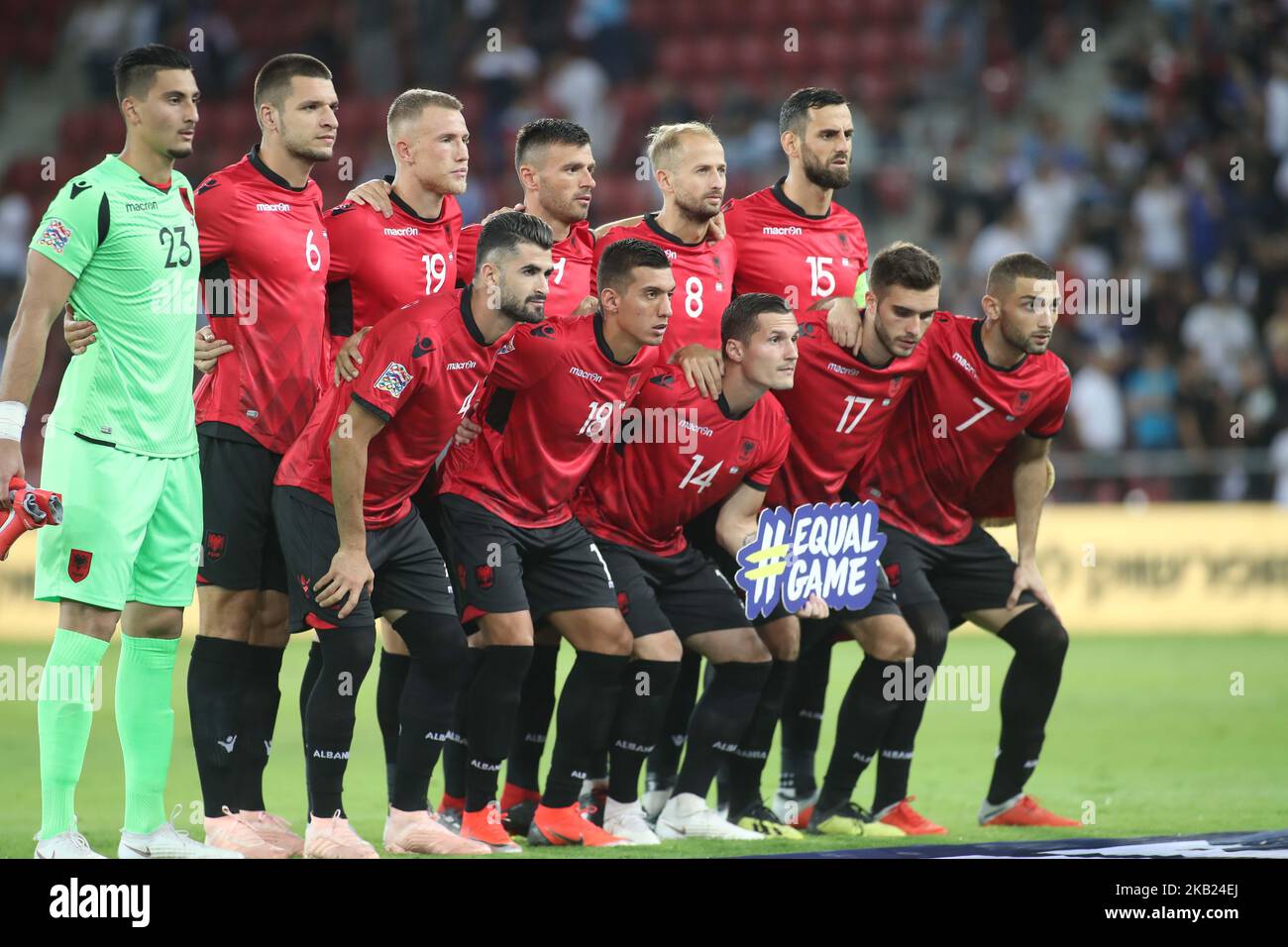 Line-up of Albania team before the UEFA Nations League C group 1 match between Israel and Albania at Turner Stadium in Be'er Sheva, Israel, on 14 October 2018. Israel won 2-0. (Photo by Ahmad Mora/NurPhoto) Stock Photo