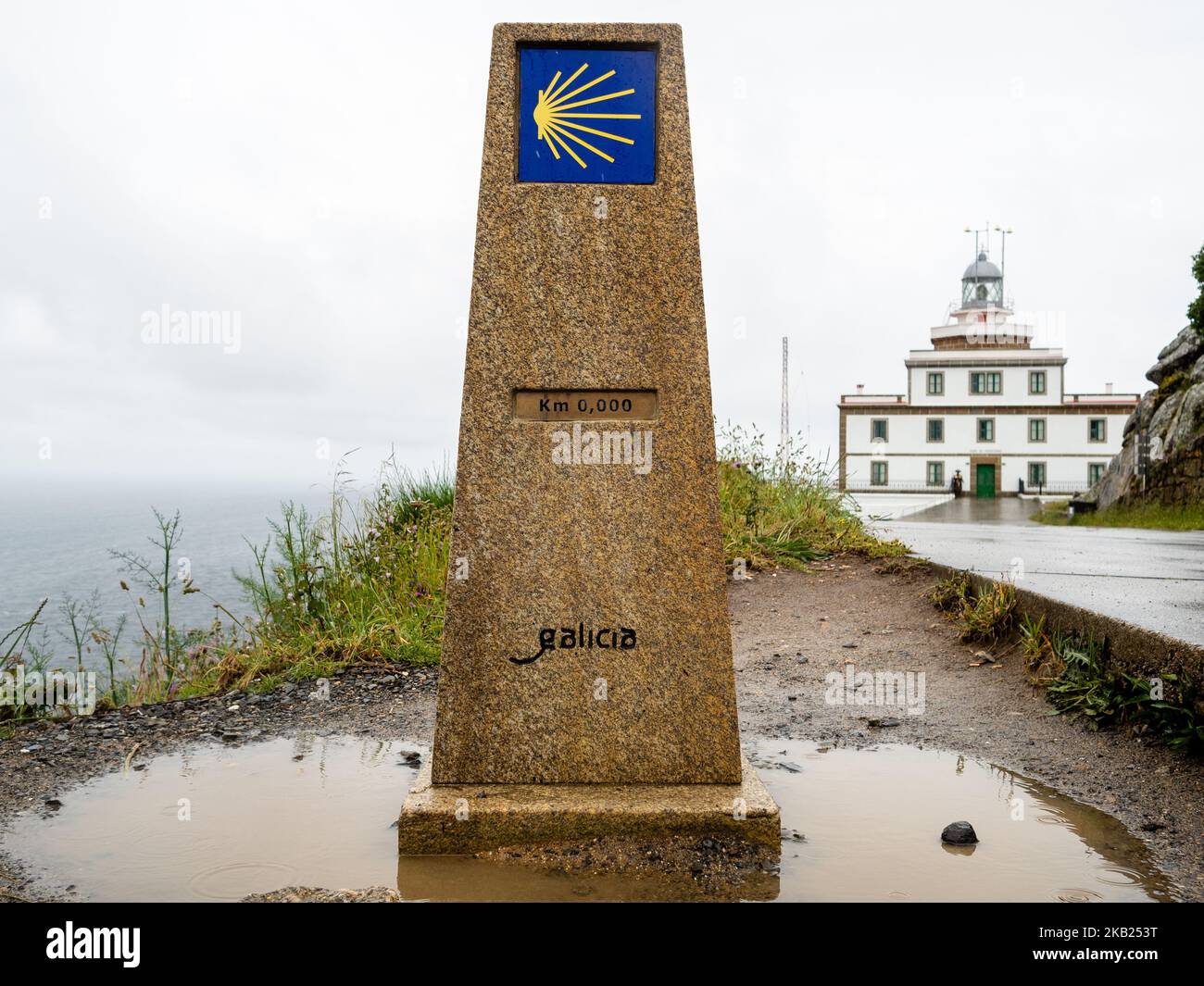 The Camino de Fisterra or Finisterre Camino is a unique route from Santiago to Cape Fisterra, believed to be the ‘Edge of the World’. This is the only trail starting in Santiago de Compostela and takes pilgrims West to the stunning Atlantic coast of Galicia. (Photo by Romy Arroyo Fernandez/NurPhoto) Stock Photo