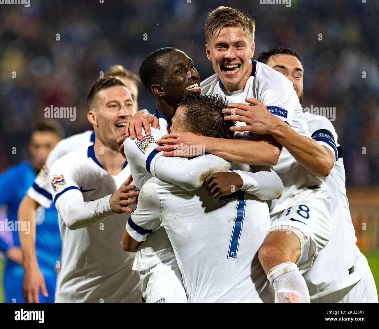 Glen Kamara's late strike seals Finland's victory after the UEFA Nations League group stage football match Finland v Grece in Tampere, Finland on October 15, 2018. (Photo by Antti Yrjonen/NurPhoto) Stock Photo