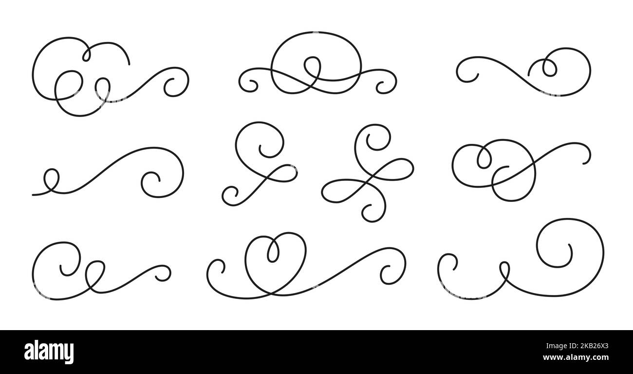 Black line calligraphic vintage swirl set. Classic antique typographic ...
