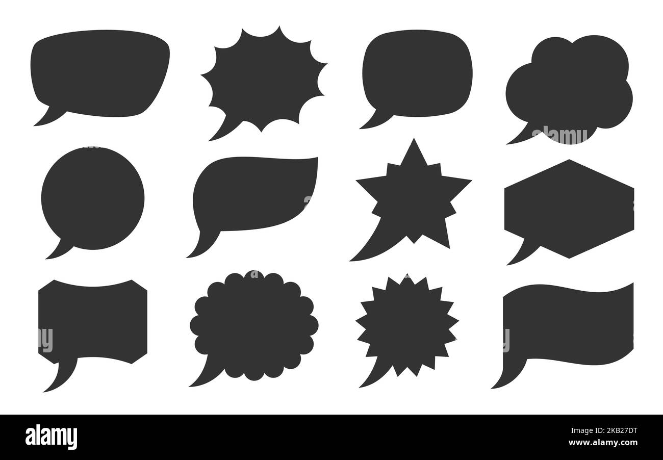 Speech bubble black silhouette set. Comic shapes empty speak cloud 