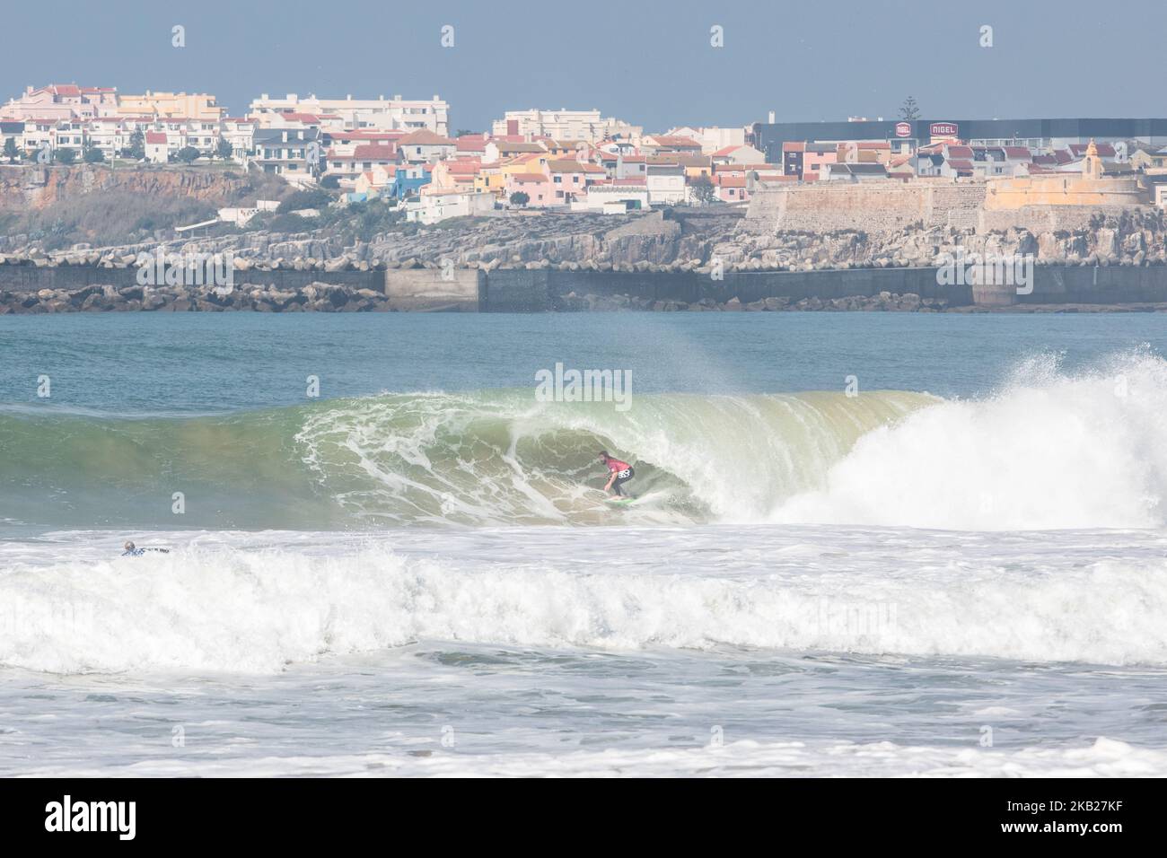 The Australian surfer Wade Carmichael on the wave. With the participation of the best surfers in the world, the Meo Rip Curl Pro Portugal, an integral part of the WSL World Surf League Tour, is held in Peniche, Portugal on October 16, 2018 on the beach of Supertubos, which at this time of year offers the best conditions for surfing competitions. (Photo by Henrique Casinhas/NurPhoto) Stock Photo