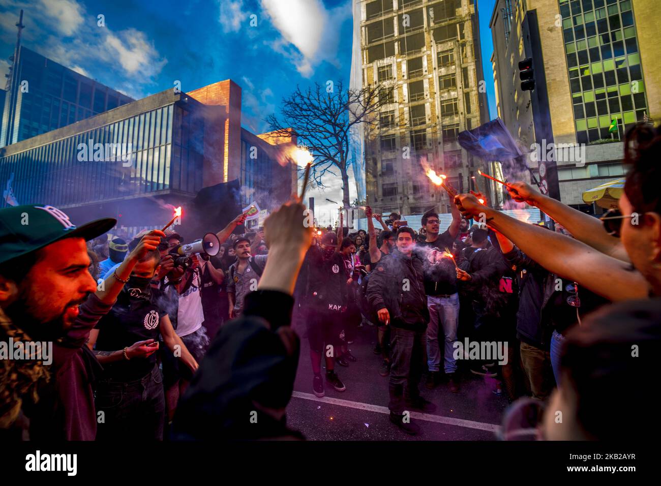 Demonstrators take part in a protest against Brazilian right-wing ...