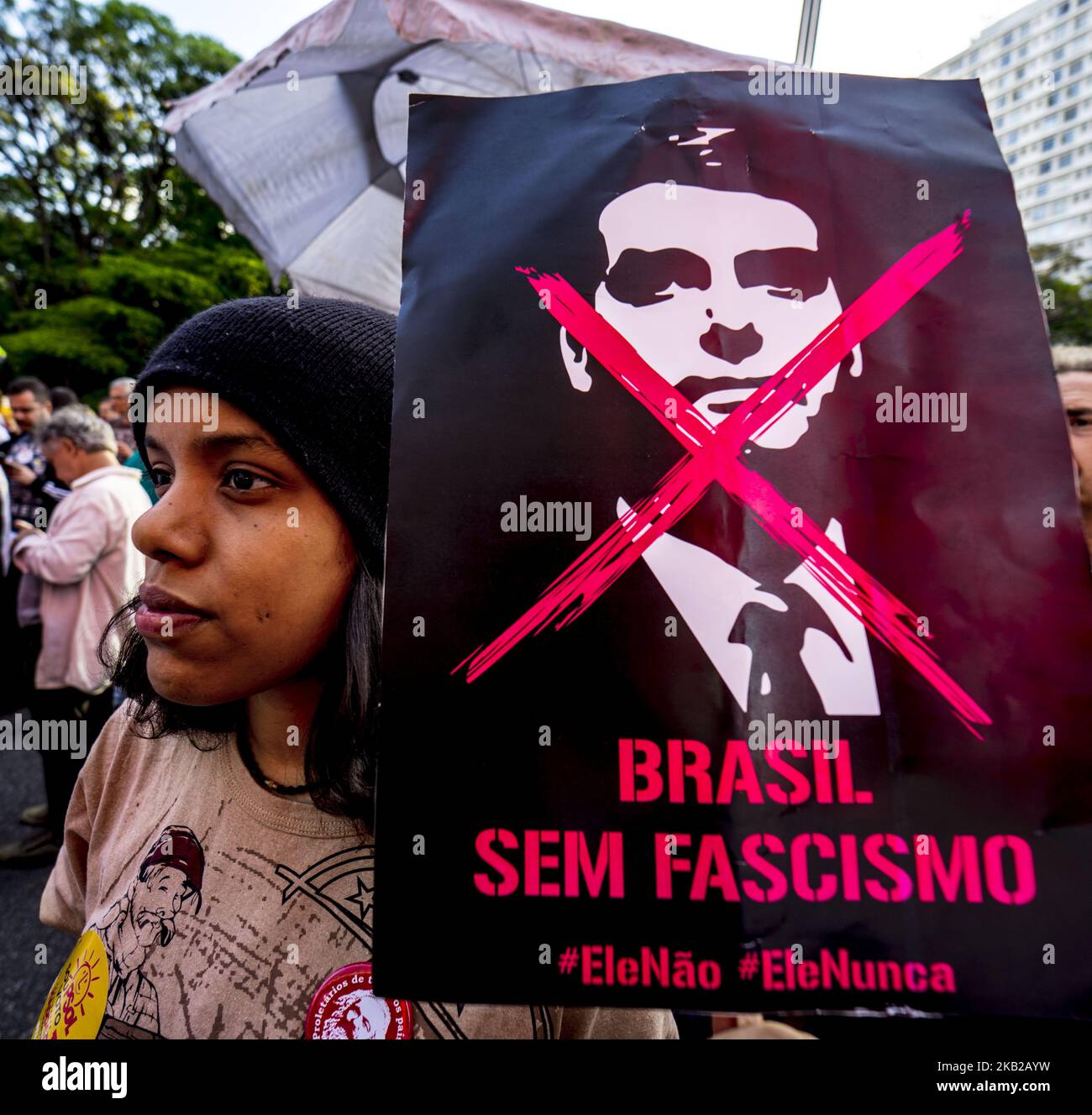 Demonstrators take part in a protest against Brazilian right-wing 