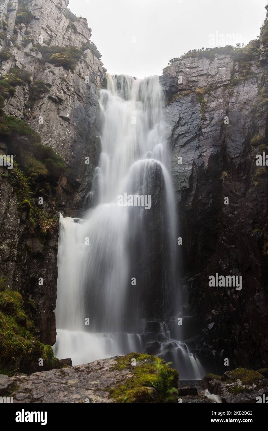 Wailing widow waterfall on NC500 route in Assynt, Scotland. Stock Photo