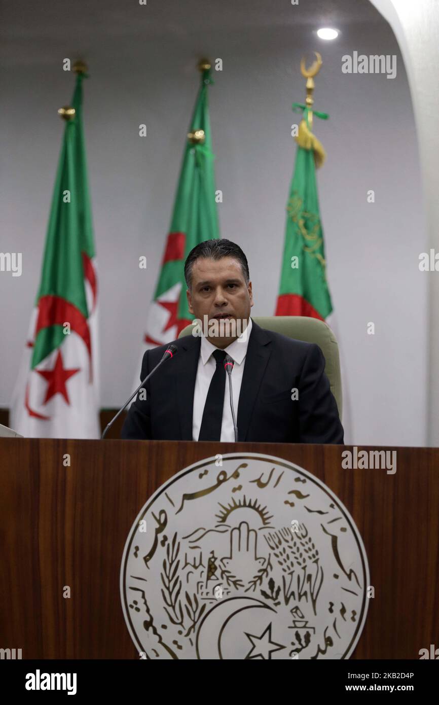 The deputy of the party of the National Liberation Front (FLN), Mouad Bouchareb, was elected by a majority of the National People's Assembly of Algiers in Algeria on October 24, 2018, replacing Saïd Bouhadja M.Bouchareb was elected in hand raised. in plenary session (Photo by Billal Bensalem/NurPhoto) Stock Photo