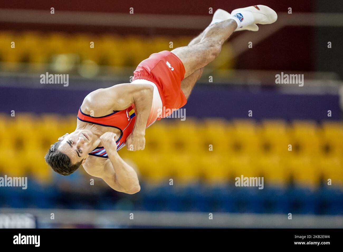 Marian Dragulescu of Romania during floor qualification at the Aspire Dome in Doha, Qatar, at the Artistic Gymnastics World Championship on 25 of October 2018. (Photo by Ulrik Pedersen/NurPhoto) Stock Photo