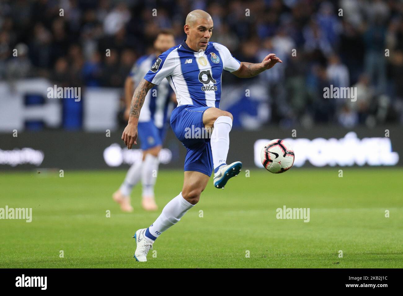 Porto's Uruguayan defender Maxi Pereira in action during the Premier League 2018/19 match between FC Porto and CD Feirense, at Dragao Stadium in Porto on October 28, 2018. (Photo by Paulo Oliveira / DPI / NurPhoto) Stock Photo